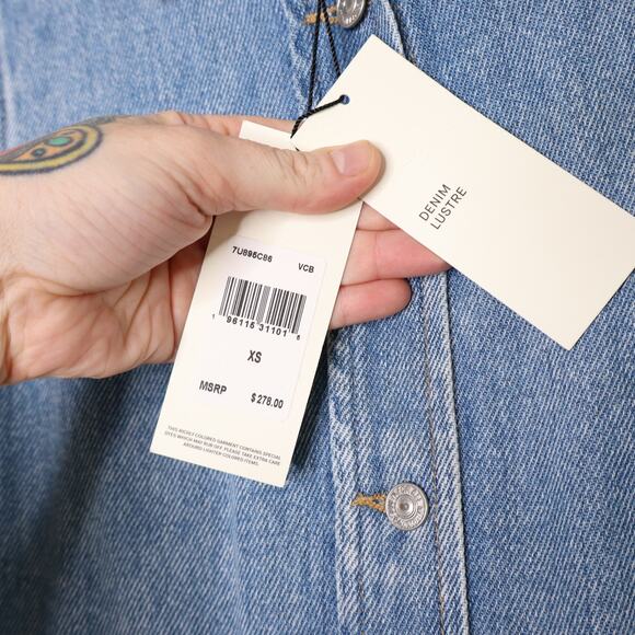 7 FOR ALL MANKIND NEW Denim Lustre Belted Mini Dress Volcano Blue Women's XS - Picture 11 of 14